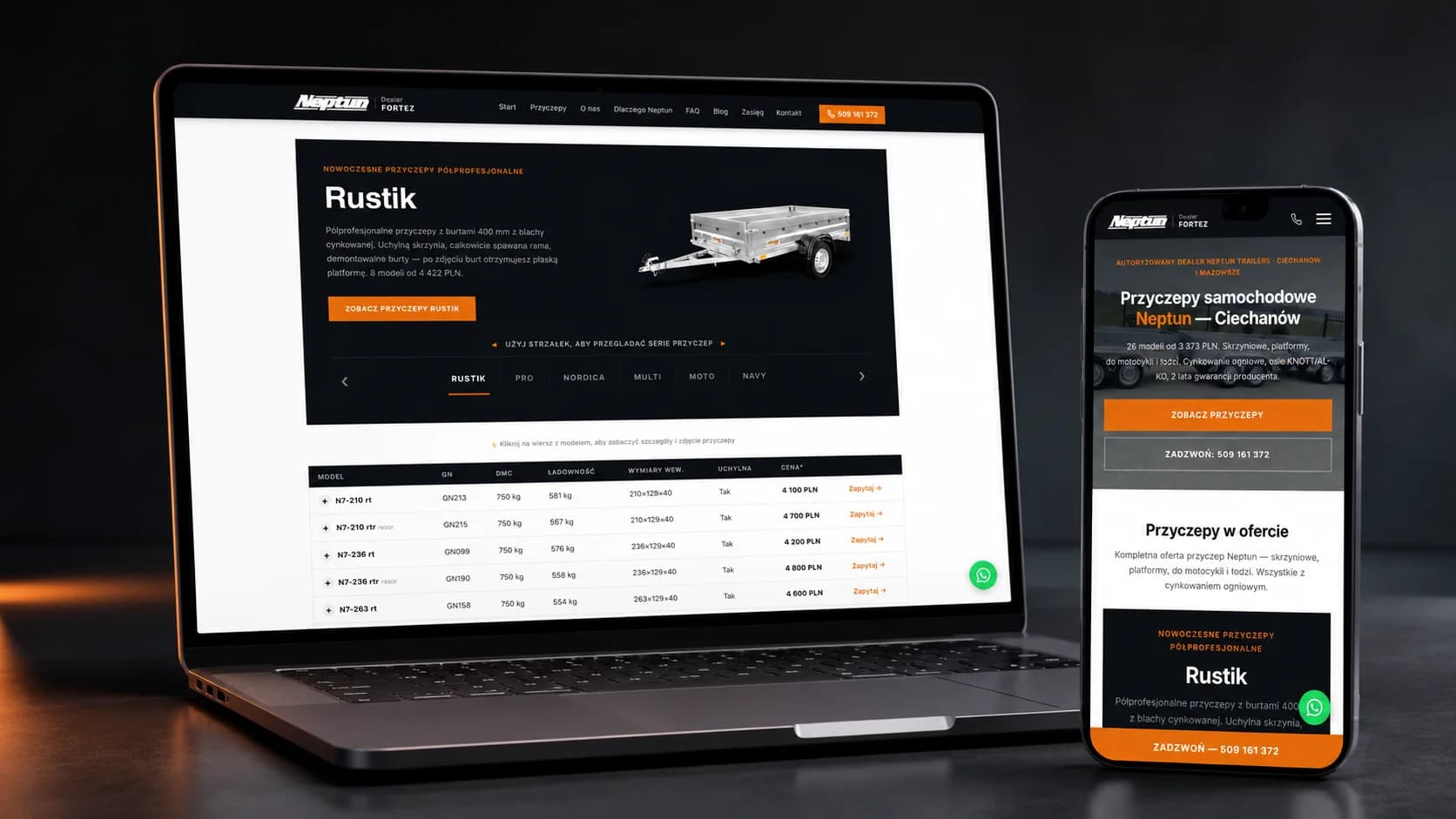 Mockup katalogu produktów Fortez na komputerze i telefonie