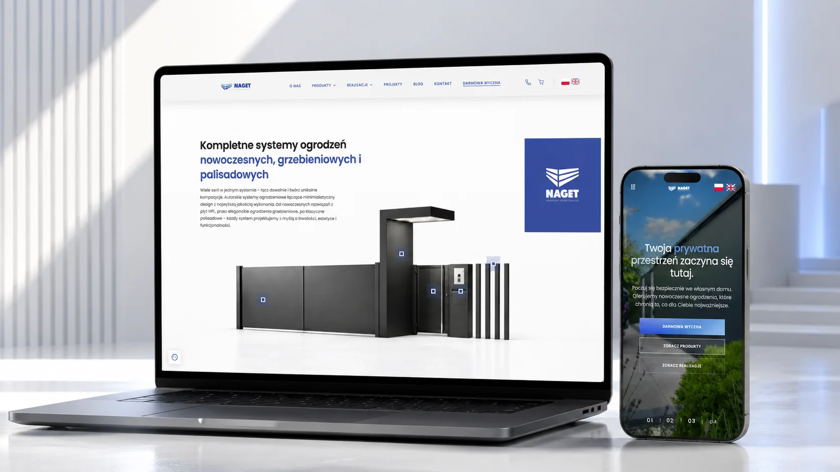 Mockup strony internetowej NAGET na komputerze i telefonie